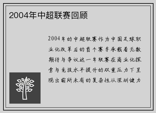 2004年中超联赛回顾